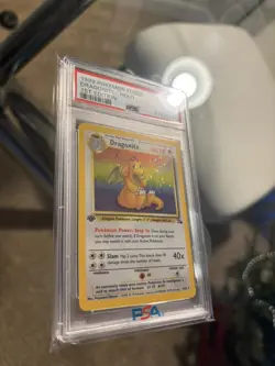 1999 Pokemon Dragonite 1st Edition Holo 4/62 Fossil PSA 8 - Image 2