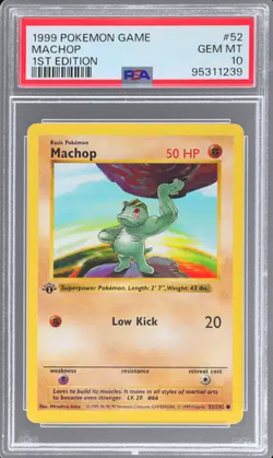 PSA 10 Machop 1st Edition Shadowless Base Set English Pokemon Card #52 Gem Mint - Image 1