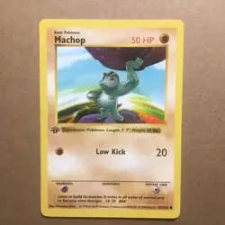 1st Edition Shadowless Machop 52/102 NM Vintage 1999 Base Set Pokemon Card - Image 1
