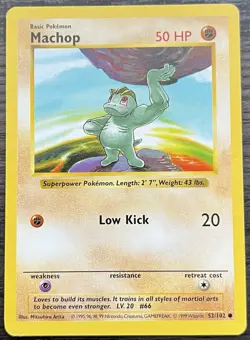 Shadowless Machop 052/102 Pokemon TCG WOTC Base Set Lightly Played LP - Image 1