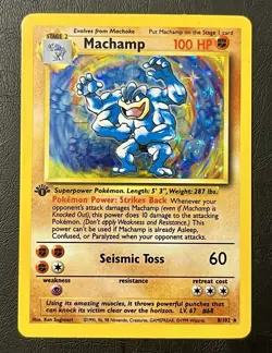 Pokemon Base Set 1st Edition Machamp Holo 8/102 LP - Image 1