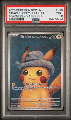 PSA 9 Pikachu Grey Felt Hat SVP 085 Pokemon Center x Van Gogh Promo MINT - Image 1