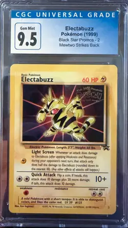 ELECTABUZZ STAMPED 2 BLACK STAR PROMO POKEMON MOVIE BLUE LABEL CGC 9.5 GEM MINT - Image 1