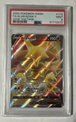 2020 POKEMON SWORD & SHIELD VIVID VOLTAGE #172 FULL ART ALAKAZAM V PSA 9 MINT - Image 1