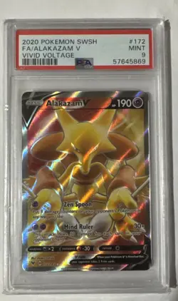 2020 POKEMON SWORD & SHIELD VIVID VOLTAGE #172 FULL ART ALAKAZAM V PSA 9 MINT - Image 3
