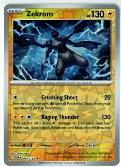 Pokemon TCG Zekrom 066/182 Sv04: Paradox Rift Reverse Holo - Image 1