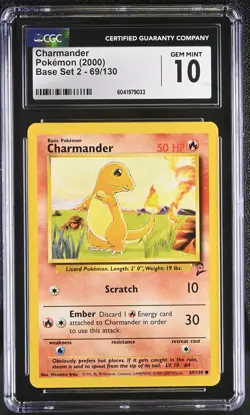 CGC 10 GEM MINT Charmander 2000 Base Set 2 69/130 Pokemon Card - Image 1