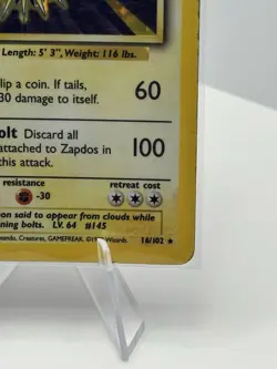 Pokemon TCG Zapdos Base Set Holo Unlimited Holo Rare Vintage Card 16/102 MP - Image 3