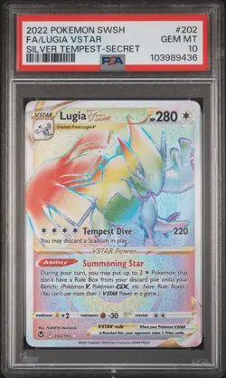 2022 Pokemon Sword & Shield Silver Tempest Fa / Lugia Vstar # 202 PSA 10 - Image 1