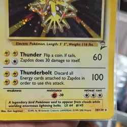Pokemon Fossil Zapdos Holo Rare Card 15/62 English Unlimited Basic 80 HP - Image 2