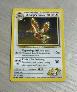 Pokemon TCG Lt. Surge's Fearow Holo Rare Card 7/132 Gym Heroes MP Small Crease - Image 4