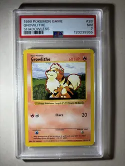 Growlithe Shadowless Pokemon Base Set PSA 7 1999 #28 Vintage! - Image 1