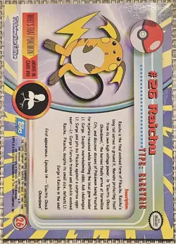 Raichu #26 1999 Topps Series 1 Pokemon Card -Blue Logo TV Animation Edition - LP - Image 2