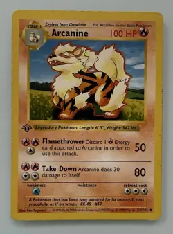 Pokemon TCG Arcanine 23/102 Base Set Shadowless 1st Edition Uncommon Card - Image 1