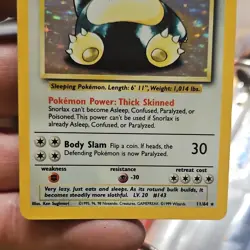 Pokemon Jungle Snorlax Holo Rare Card 11/64 Unlimited English 1999 90 HP - Image 2