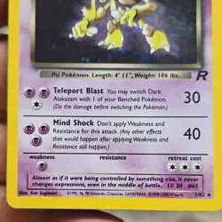 Pokemon Team Rocket Dark Alakazam Holo Rare Card 1/82 English 2000 60 HP - Image 2