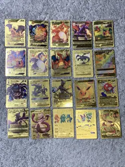 Set of 20 Charizard,Mewtwo,Magikarp,Pikachu,Umbreon&More Gold Foil Fan Art Cards - Image 1