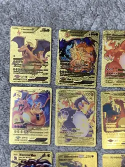 Set of 20 Charizard,Mewtwo,Magikarp,Pikachu,Umbreon&More Gold Foil Fan Art Cards - Image 2