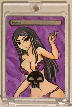 SWAMP - BASIC LAND (ANIME GIRL) MTG LILIANA Hand Painted Altered Extended Art 1 - Image 1