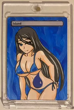 ISLAND- BASIC LAND (ANIME GIRL) MTG KASMINA Hand Painted Altered Extended Art - Image 1