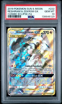 2019 Pokemon Sun Moon Cosmic Eclipse Reshiram Zekrom GX #222/236 PSA 10 - Image 1