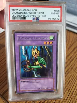2002 Yu-Gi-Oh LOB-086 Dragoness The Wicked Knight Rare 1st Edition PSA 8 NM-MT - Image 1