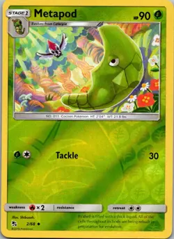 Pokemon Hidden Fates Metapod Reverse Holo 2/68 - Image 1