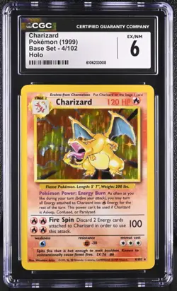 Charizard Base Set Unlimited Holo Pokemon Card 1999 #4/102 CGC 6 EX-NM - Image 1