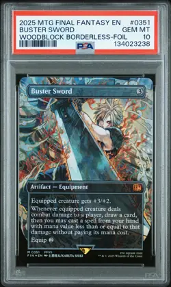 2025 MTG FINAL FANTASY WOODBLOCK BORDERLESS FOIL #0351 BUSTER SWORD PSA 10 - Image 1
