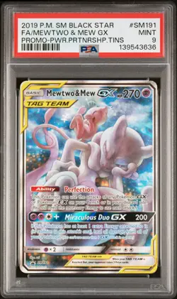 2019 POKEMON POWER PARTNERSHIP TINS #SM191 FULL ART/MEWTWO & MEW GX PSA 9 - Image 1