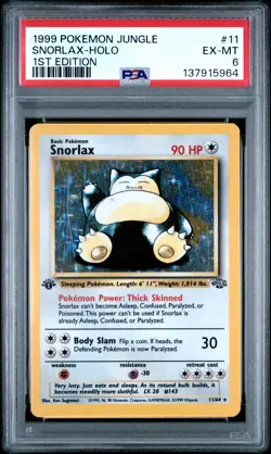 1999 POKEMON JUNGLE 1ST EDITION #11 SNORLAX-HOLO PSA 6 - Image 1