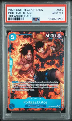 2025 ONE PIECE OP10 ROYAL BLOOD TREASURE RARE #052 PORTGAS D. ACE PSA 10 GEM MT - Image 1