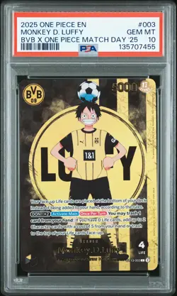 2025 ONE PIECE PROMOS BVB X ONE PIECE MATCH DAY 2025 #003 MONKEY D. LUFFY PSA 10 - Image 1