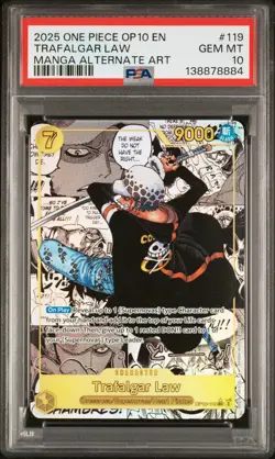 2025 ONE PIECE OP10-ROYAL BLOOD MANGA ALTERNATE ART #119 TRAFALGAR LAW PSA 10 - Image 1