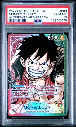 2022 ONE PIECE OP01-ROMANCE DAWN ALTERNATE ART-ERRATA MONKEY D. LUFFY PSA 10 - Image 1