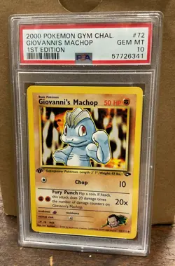 2000 Pokemon Giovanni's Machop Gym Challenge 1st Edition Card #72 PSA 10 Vtg - Image 1