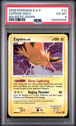 2008 POKEMON DIAMOND & PEARL MAJESTIC DAWN #14 ZAPDOS-HOLO PSA 6 - Image 1