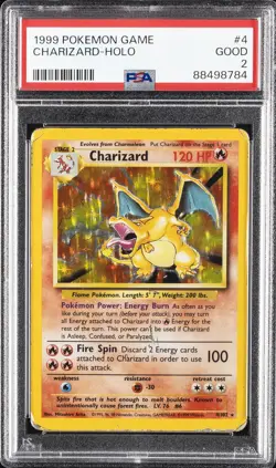 1999 POKEMON BASE SET UNLIMITED #4 CHARIZARD-HOLO PSA 2 - Image 1
