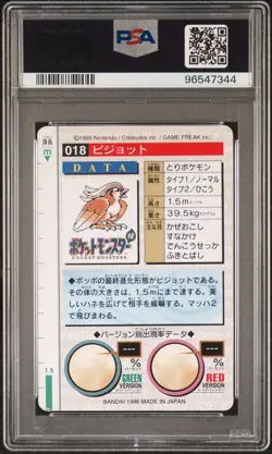 1996 POKEMON JPN BANDAI CARDDASS VENDING #18 PIDGEOT PSA 4 - Image 2