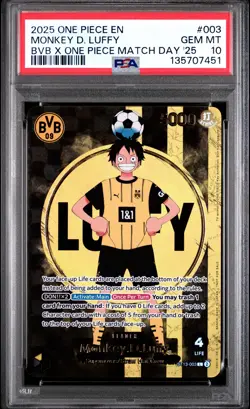 2025 ONE PIECE PROMOS BVB X ONE PIECE MATCH DAY 2025 #003 MONKEY D. LUFFY PSA 10 - Image 1