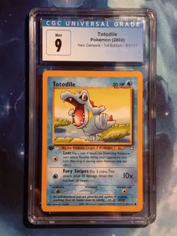 Graded CGC 9 TOTODILE 1st Edition Neo Genesis 2000 Pokemon Card 81/111 Rare MINT - Image 1