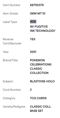 PSA 10 Blastoise #2 Pokemon Celebrations Classic Collection - Image 4