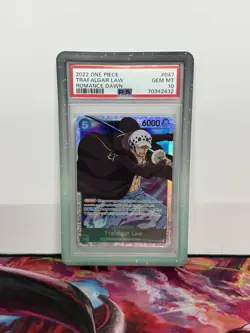 2022 ONE PIECE OPO1-ROMANCEDAWN ERRATA #047 TRAFALGAR LAW PSA 10 W/ GUARD - Image 1