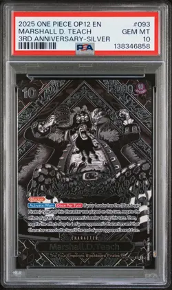 2025 ONE PIECE OP12-LEGACY OF THE MASTER 3RD ANV-SILVER MARSHALL D. TEACH PSA 10 - Image 1