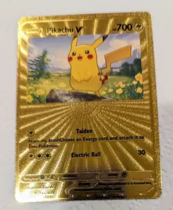Pokemon Pikachu V Gold Collectible CUSTOM FAN CARD Display - Image 1