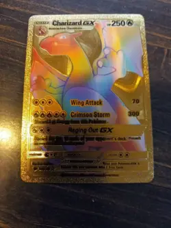 Rainbow Charizard GX HP 250 | Pokemon Gold Foil Fan Art Display Card 150/147 - Image 1