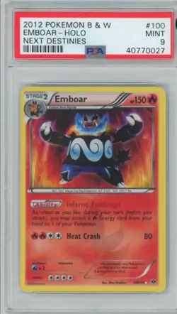 2012 Pokemon Black & White Emboar Holo PSA 9 - Next Destinies #100 - Image 1