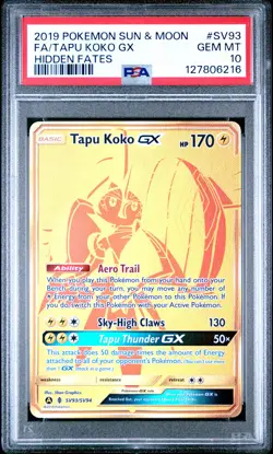 2019 POKEMON SUN & MOON HIDDEN FATES #SV93 FULL ART/TAPU KOKO GX PSA 10 - Image 1