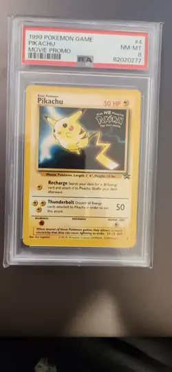 1999 Pokemon WB First Movie Black Star Promo #4 Pikachu PSA 8 - Image 1