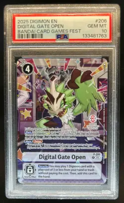 2025 Digimon Digital Gate Open Bandai Card Games Fest #P-206 PSA 10 - Image 1